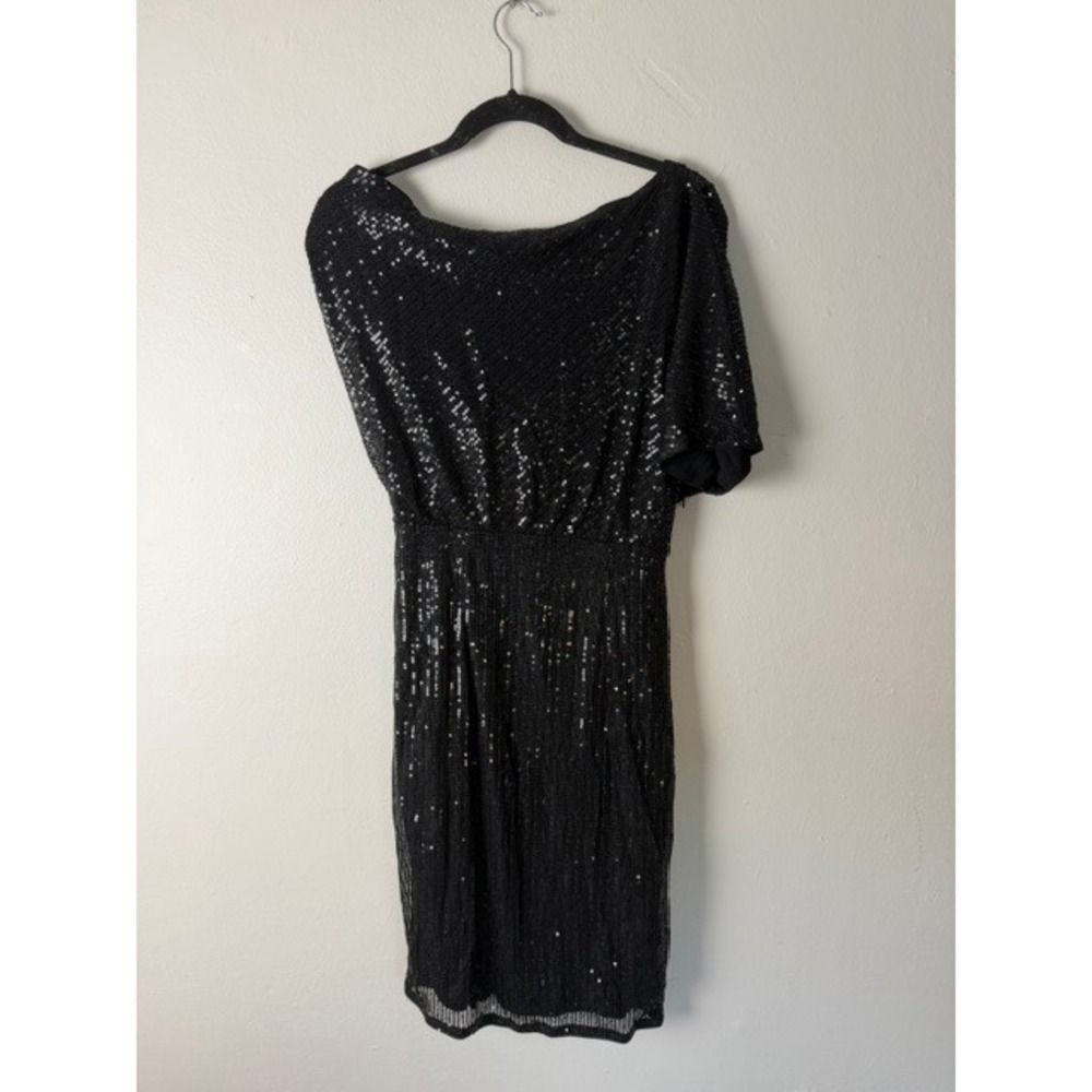 Grace Karin Black Sequin One Shoulder Wrap Cocktail Mini Dress Womens New - Picture 2 of 3